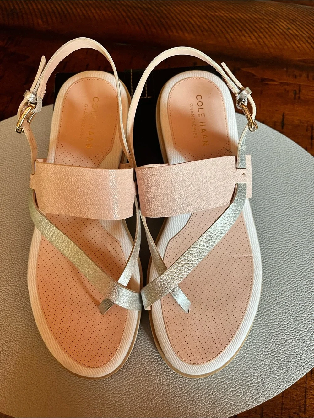 Cole Haan Pink and Metallic Silver Strappy Sandals
